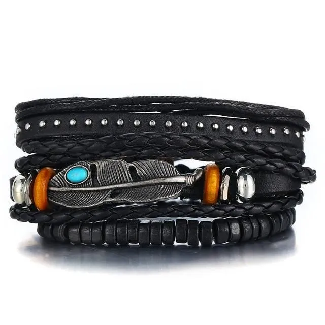 Men's leather bracelet set