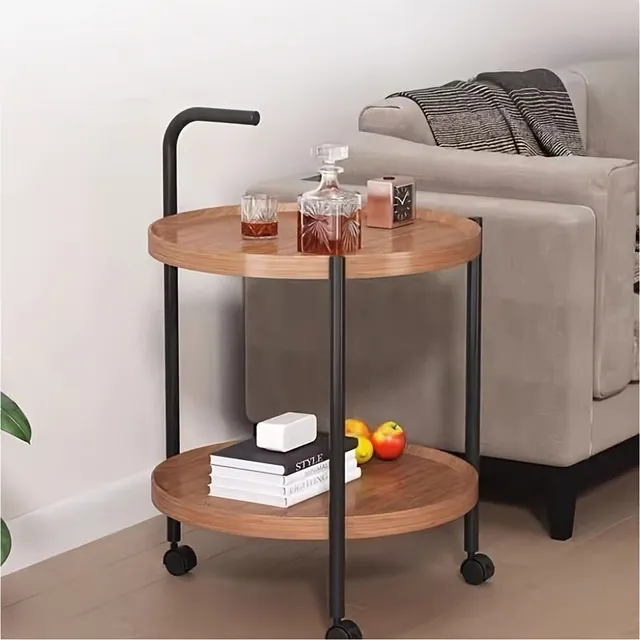 Double table, night table, coffee table for small space, mobile storage shelf with wheels, home storage organizer