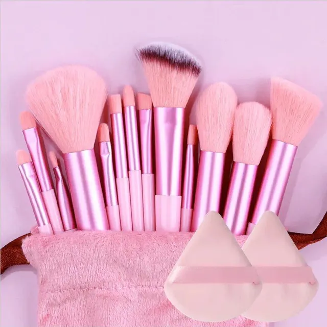 Set of 13 make-up brushes - soft and fluffy brushes on the base base, face, eye shadows and kabuki