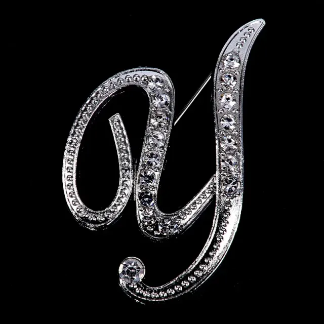 Luxurious women's brooch clip with English letter A-Z made of crystals and rhinestones