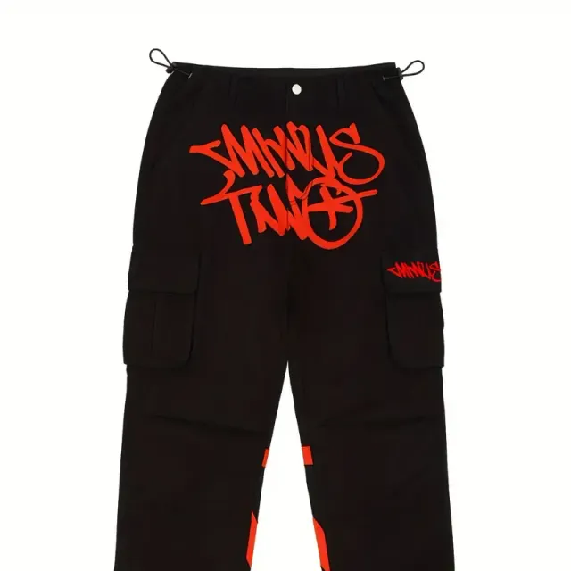 Men's cargo pants Y2K with scribble print