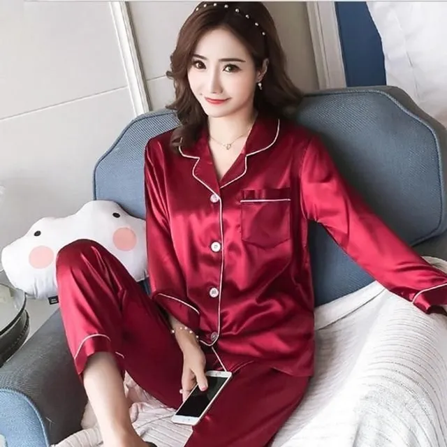 Ladies satin pyjamas with button fastening