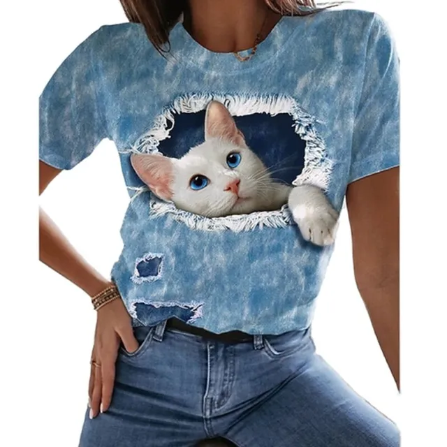 Luxury ladies short sleeve T-shirt made of highly comfortable material with Desmond cat print