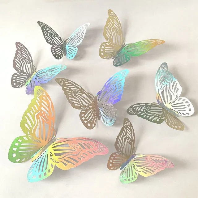 Set of 3D adhesive butterfly stickers on the wall - different colors