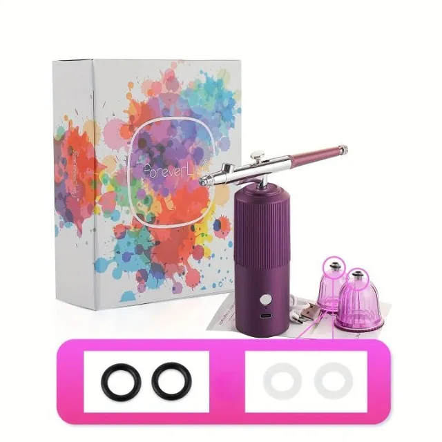 Spray compressor kit with air pump and oxygen injector, for painting, coloring, nail art, tattooing, confectionery, nano mist and spraying