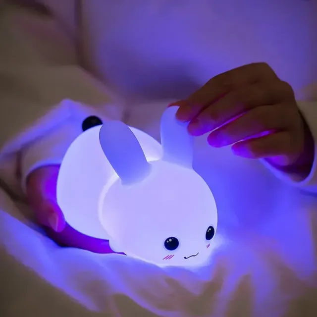 Detské nočné svetlo LED králik s diaľkovým ovládaním, stmievateľný RGB, dobíjateľná silikónová lampa