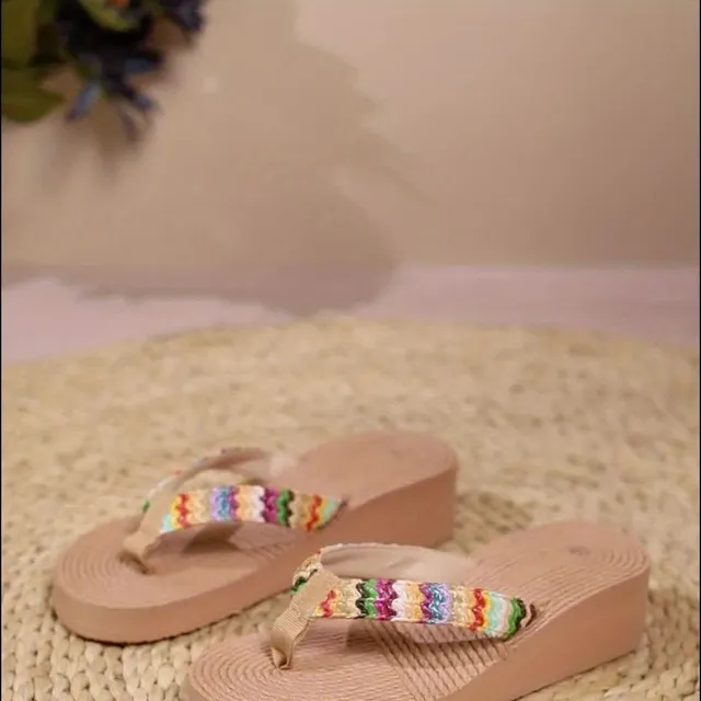 Women's striped comfortable flip-flops on high heels