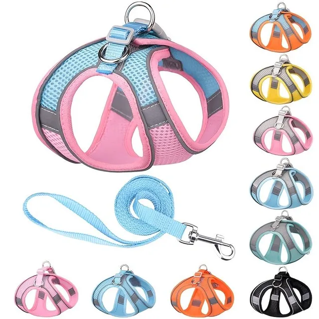 Reflective dog harness with leash - Adjustable vest, breathable collars for small and large dogs.