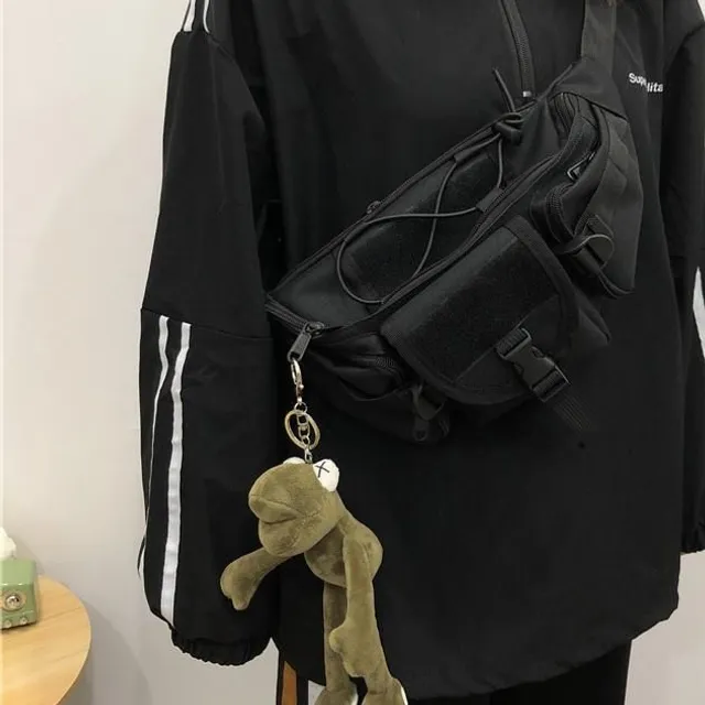Techwear Pockets Korean aesthetic black shoulder bag