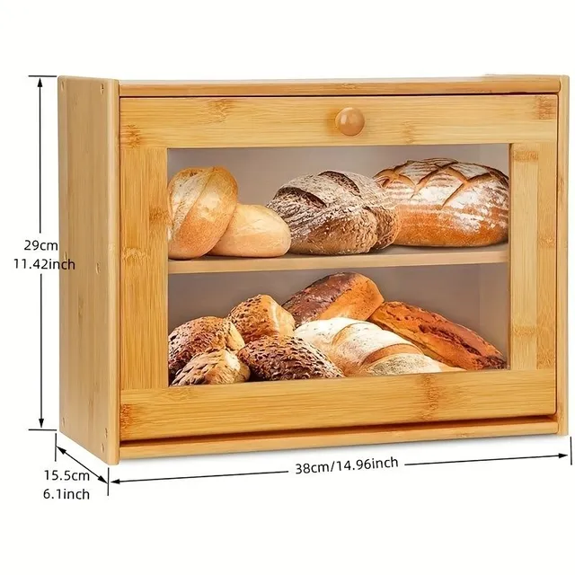 Bread container made of bamboo - 1 pcs, impassable with transparent window