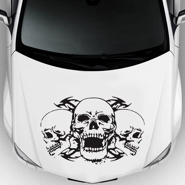 Sticker skulls on the hood of the car