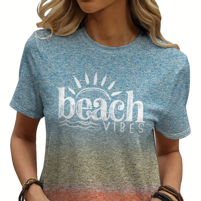 Comfortable T-shirt with printing "beach vibes" for women