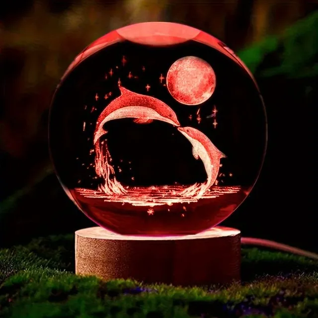 Crystal ball with 3D dolphin and moon - night light for birthday presents, wedding or Eid al-Adha