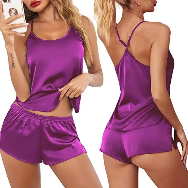 Women's sexy modern satin pyjama set with crossed back and shorts Celin