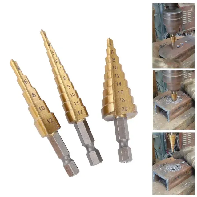 HSS tiered drill, titanium coated, for wood and metal