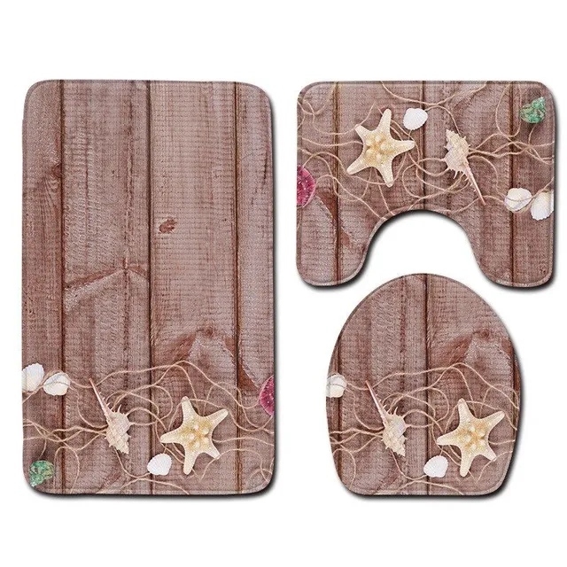 Set of bathroom mats with wood motif 3 pcs
