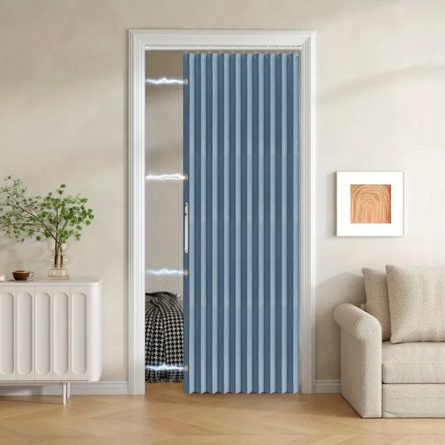 Magnetic thermal insulated folding door curtains and privacy screen - easy to install, wind resistant