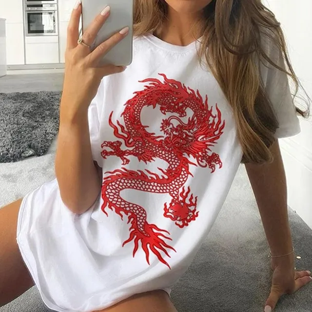 Tricou elegant pentru femei cu imprimeu Dragon