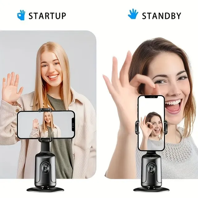 Static with automatic face and body monitoring, 360° rotary phone holder