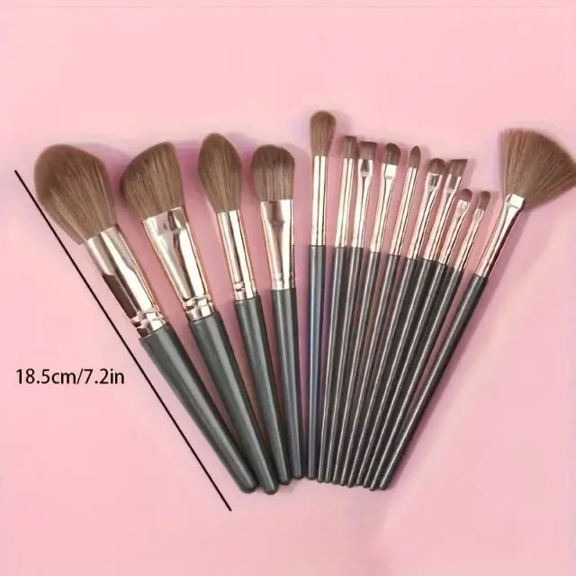 Luxury 14-piece set of make-up brushes - stuffed, green professional brushes for detailed make-up of whole face and eyes