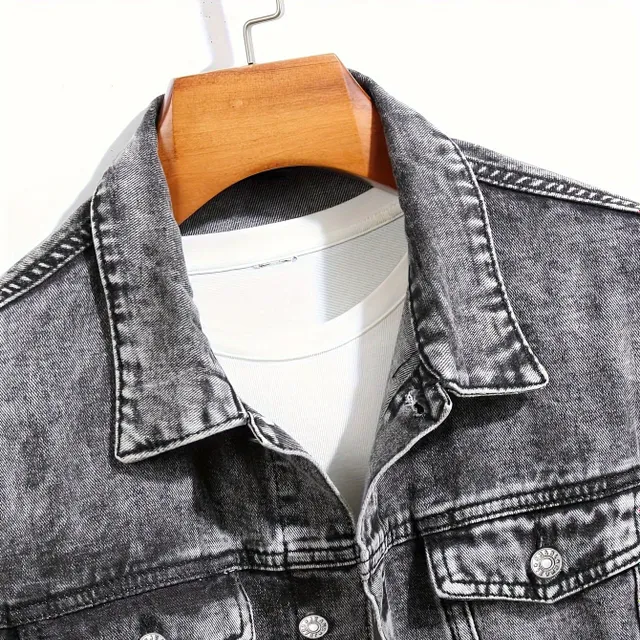 Male denim jacket in street style with pocket on chest