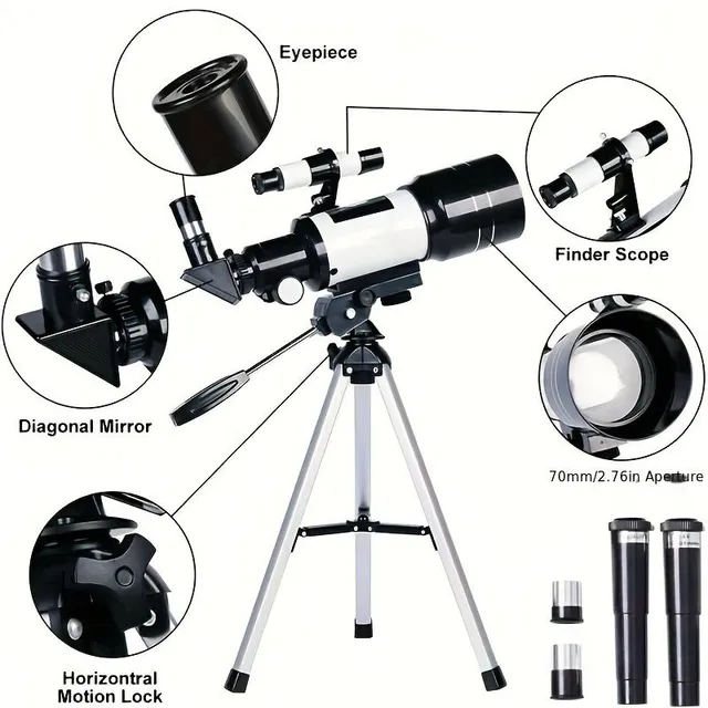 Telescope F30070 - Professional observatory, high resolution, 15x-150x magnification, monocular and tripve