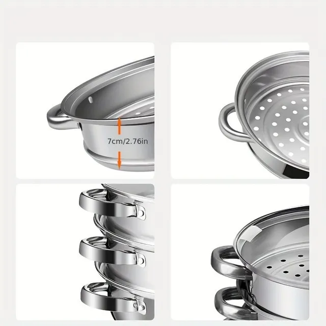 Stainless steel steam pot with more floors, home steamer for fish, dumplings, soup - Suitable for gas and induction cookers