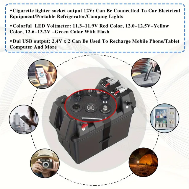 Inteligentný box na batérie Prenosný s dvojdobým portom USB/Farba LED Voltmeter/Tag Anderson/Power/Secretor Pro RV Van SUV ATV Camper Auto