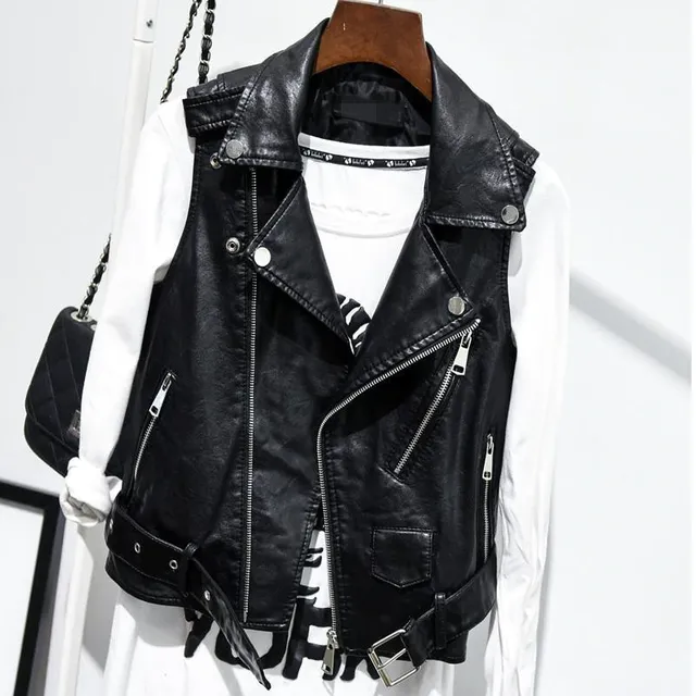 Spring, autumn leather vest with silver accessories