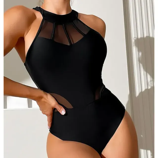 Summer sexy black single-piece swimsuit with push-up effect for women