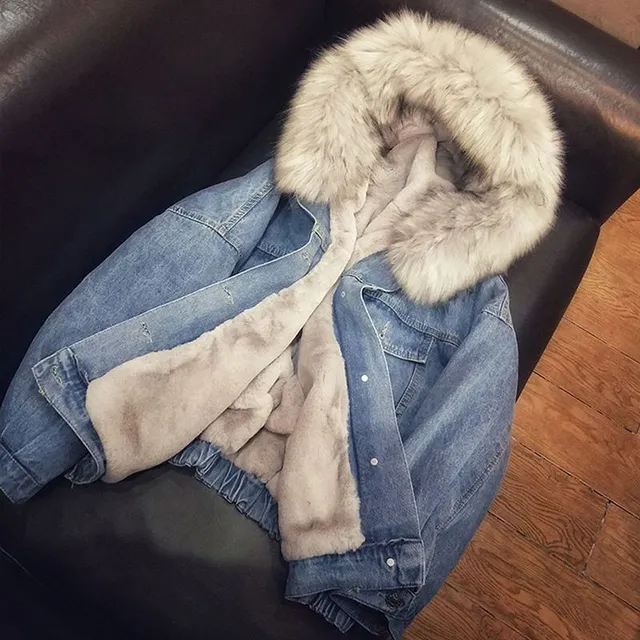 Women's denim jacket with fur