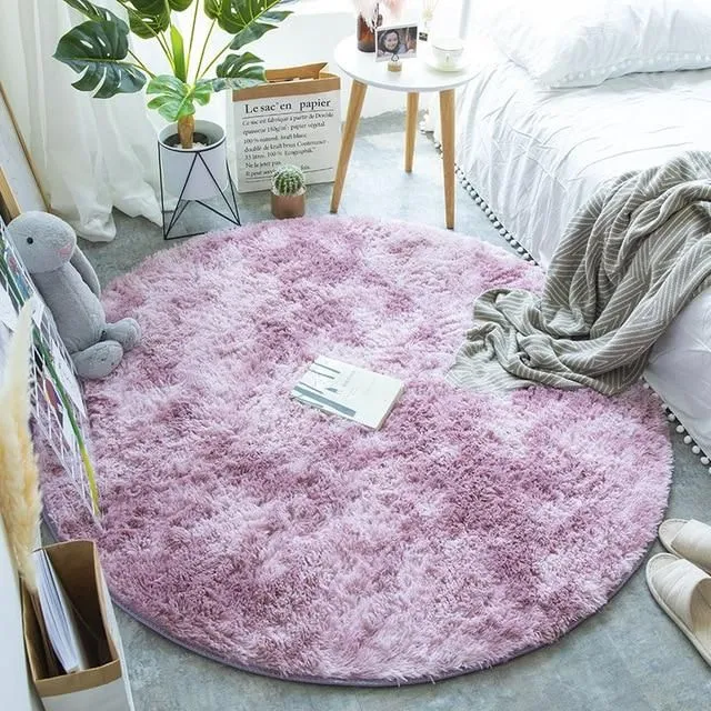 Kulatý huňatý koberec pink 60x60cm