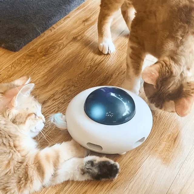 Interactive UFO toy for cats with electronic feathers, smart automatic irritation for fun at home