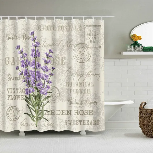 Practical bathroom curtain with flower motif