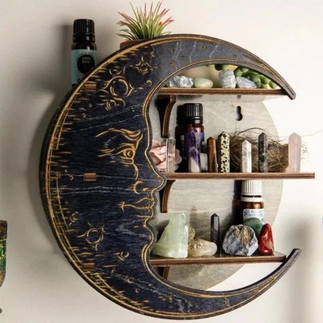 Wall wooden decorative shelves in the shape of the moon