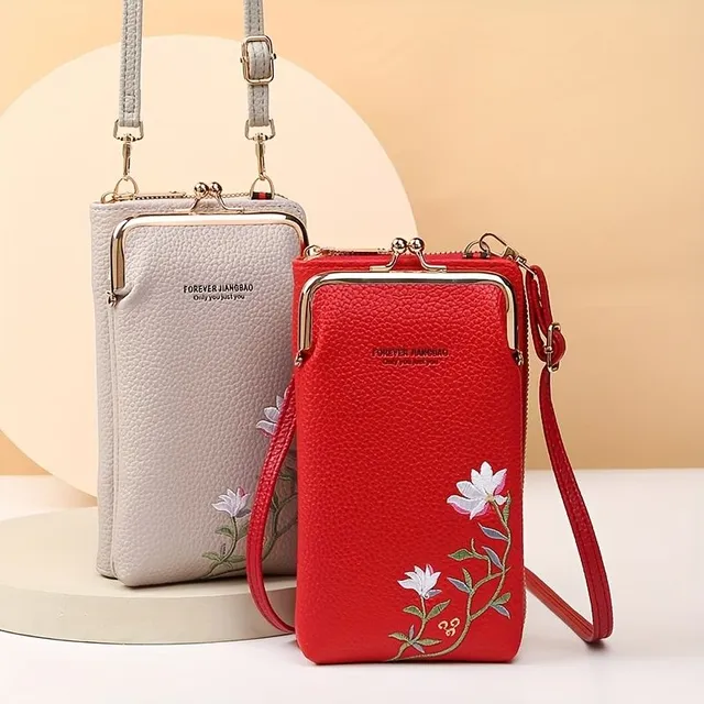 Elegáns mini crossbody táska virágmintával és kártyazsebbel