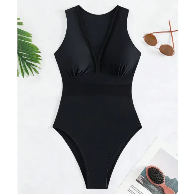 Summer sexy black single-piece swimsuit with push-up effect for women