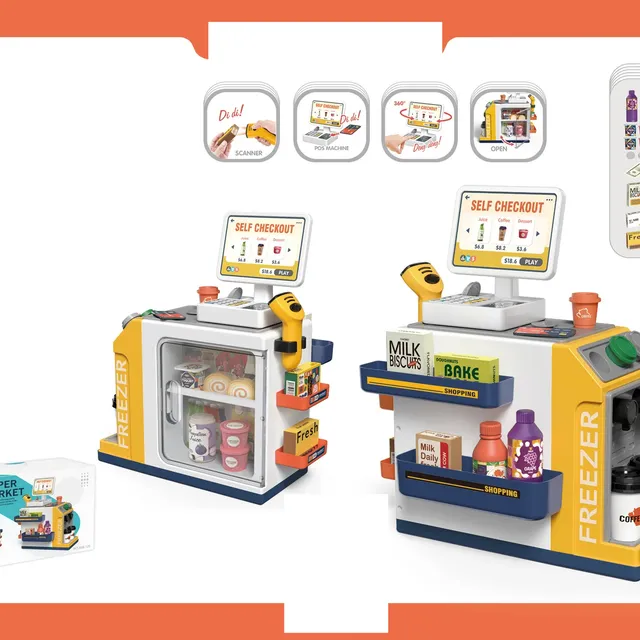 Dětská pokladna do supermarketu se skenerem peněz a platebním terminálem pro pretendní hry pro chlapce a dívky