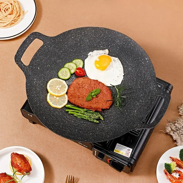 Portable grill on Korean way, round BBQ pan for camping and home