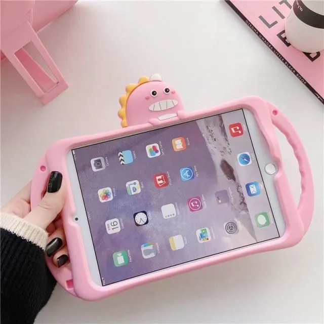 Dětské pouzdro na iPad z měkkého silikonu pink-dinosaur ipad-mini-1-2-3