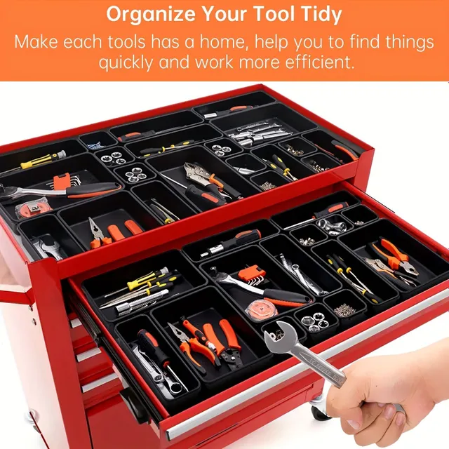 Packing 45 Pieces Organizer Toolbox Toolcase dividers Toolcase dividers, Tool socket organisers Storage compartments for roller toolbox, Work desk trays, Hardware Parts Screw nut Screw Small tool organisation, Black