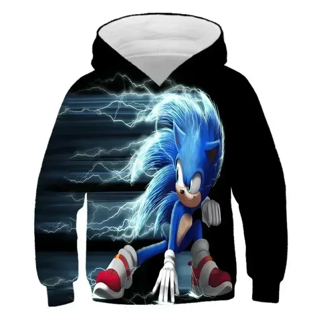 Hanorac unisex pentru copii cu glugă și imprimeu 3D cu Sonic