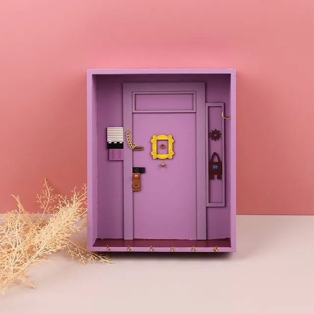 1 pc wooden purple key hanger in the design of the entrance door