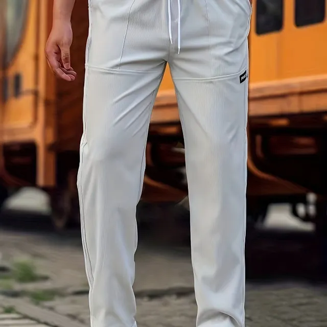 Men's comfortable sweatpants with pockets, straight cut, drawstring, suitable for spring and autumn