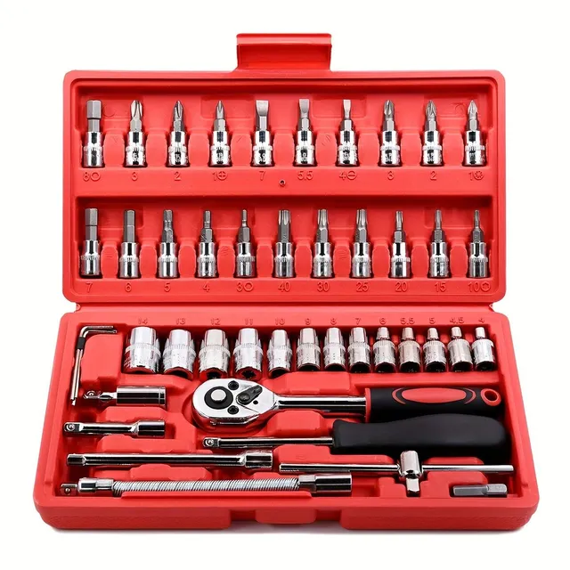 46 piece Račnová set with 1/4 socket keys"