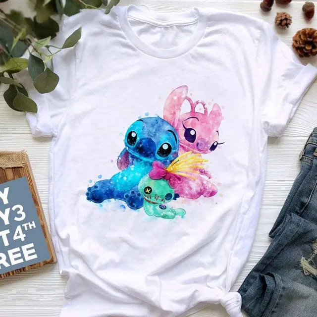 Damska koszulka z krótkim rękawem z uroczym nadrukiem Stitch