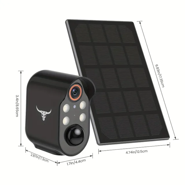 Bezprzewodowa kamera zewnętrzna z baterią i panelem słonecznym, wide
