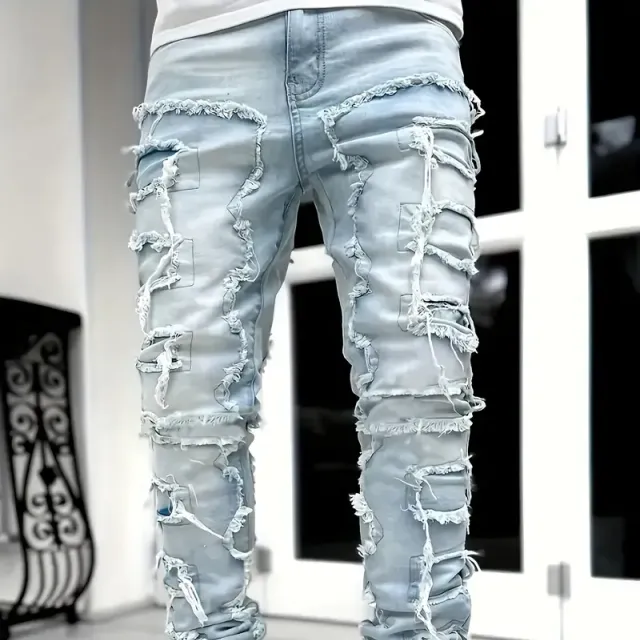 Y2k Hip Hop Štýlové Jeans s Cutaway konca - Pánske Stretch Denim nohavice pre Casual Street štýl