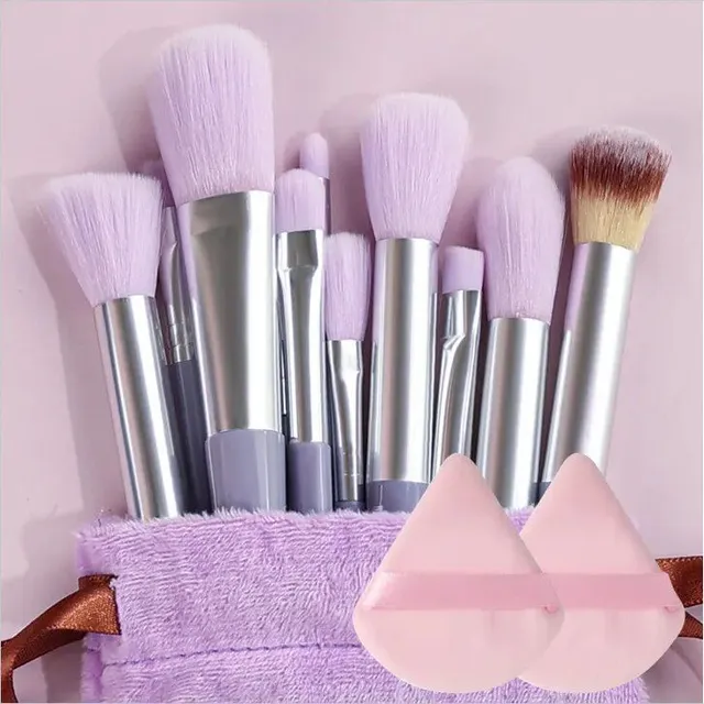 Set of 13 make-up brushes - soft and fluffy brushes on the base base, face, eye shadows and kabuki