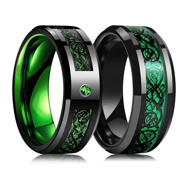 Inel masculin de modă celtic din wolfram cu dragon